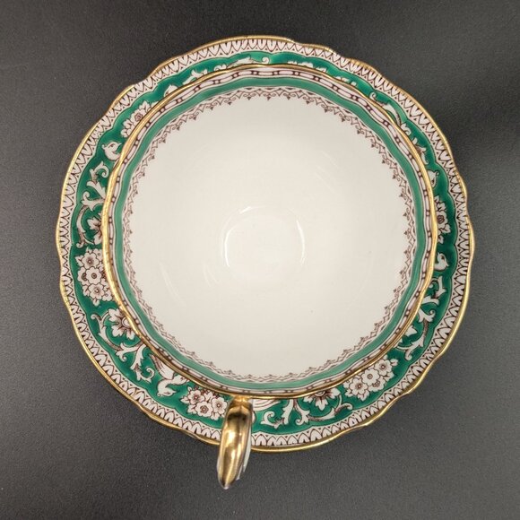 Vintage Crown Staffordshire Cup and Saucer Set in "Ellesmere" Green Pattern - Picture 6 of 9